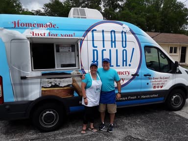 Ciao Bella Ice Creamery and Bakery food truck logo